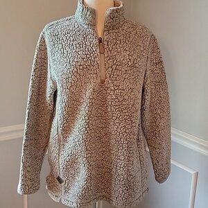 SIMPLY SOUTHERN COLLECTION Gray Taupe Sherpa Fleece Quarter‎ Zip Preppy Jacket M
